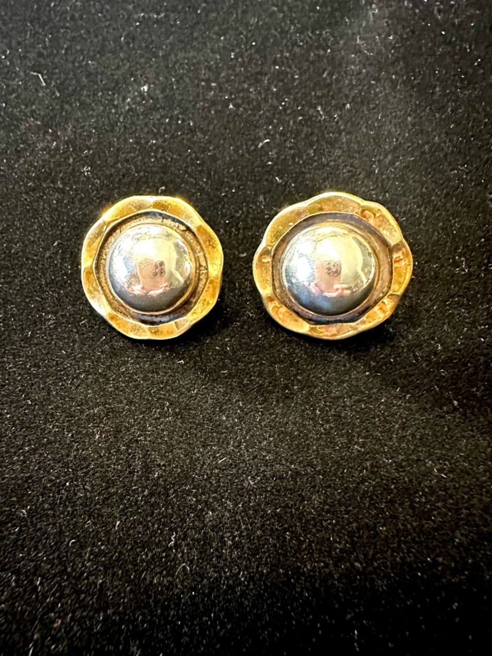 Vintage Taxco Mexican Earrings, Sterling Silver Brass Dome Studs